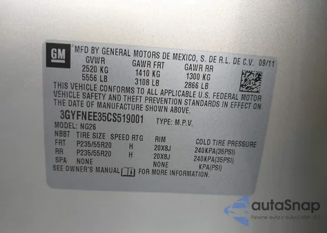 2012 Cadillac Srx Performance Collection from USA, damaged, VIN 3GYFNEE35CS519001